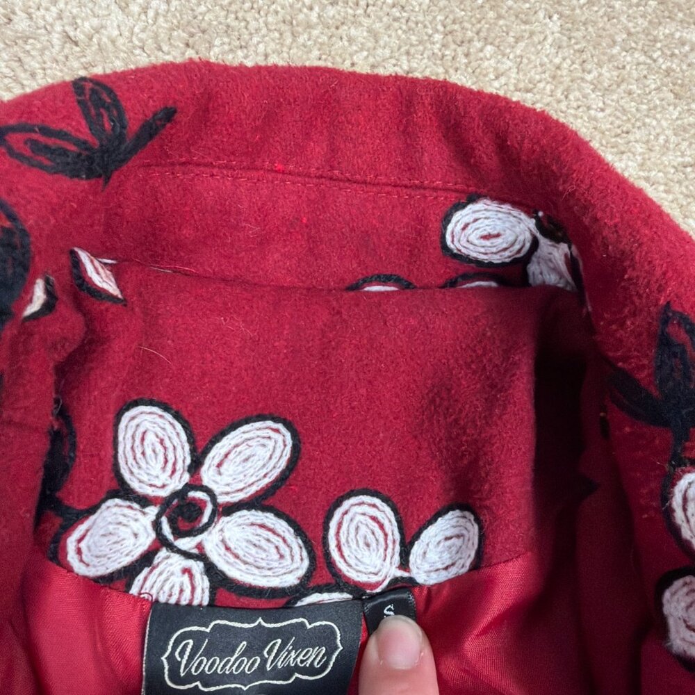 Voodoo Vixen Burgundy Floral Trench Coat - Picture 5 of 10